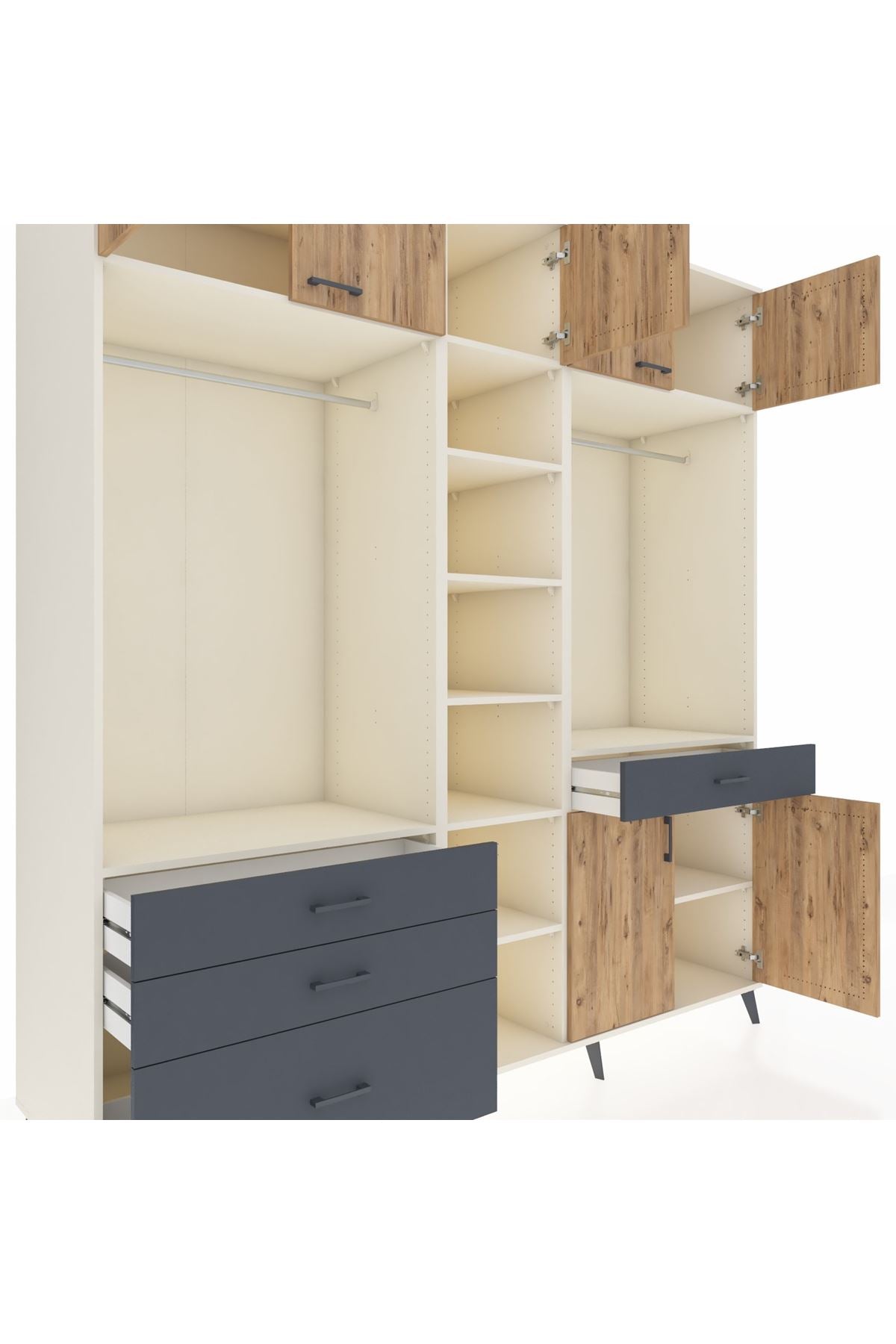 Kronos Dolap 11 Raflı 4 Çekmeceli 2 Askılı 220x59x243 Aytaşı-Çam/Antrasit