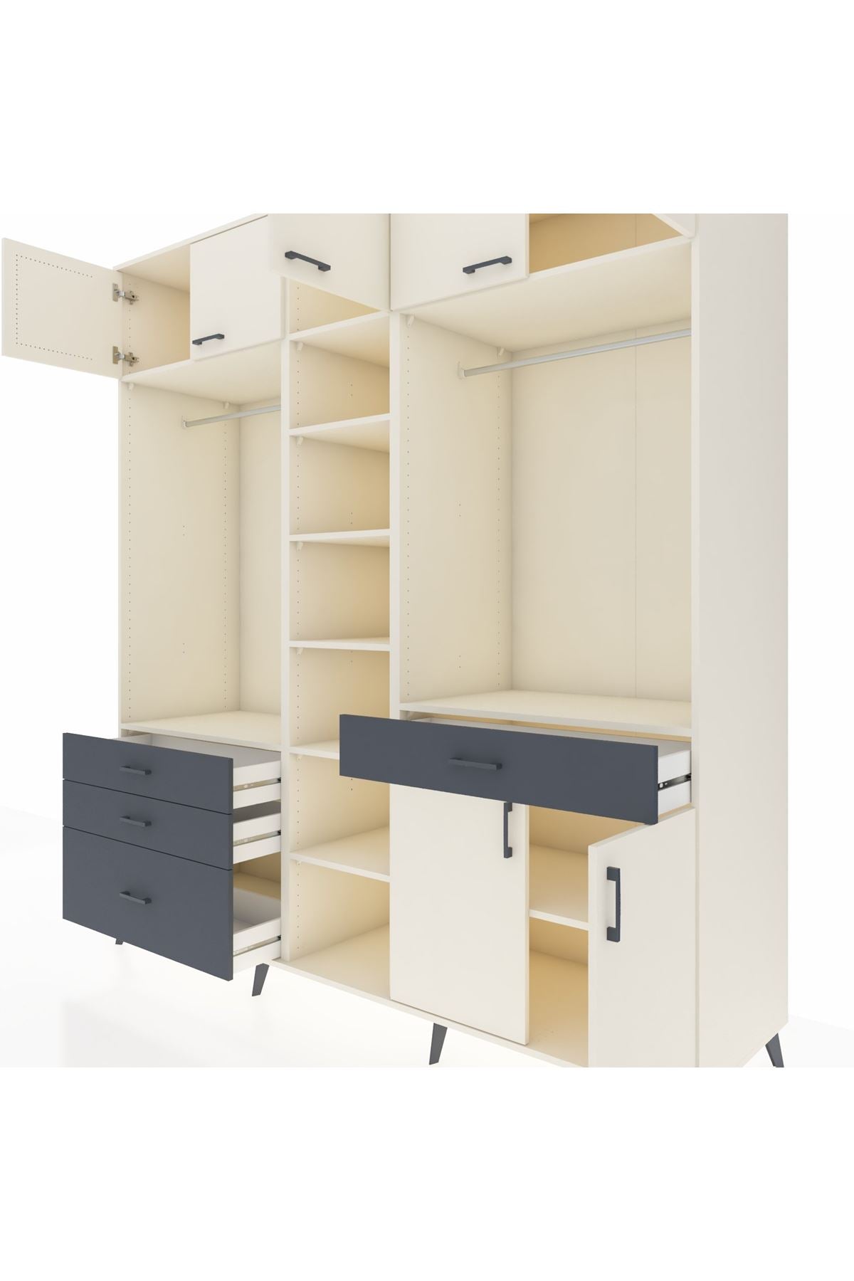 Kronos Dolap 11 Raflı 4 Çekmeceli 2 Askılı 220x59x243 Aytaşı-Aytaşı/Antrasit