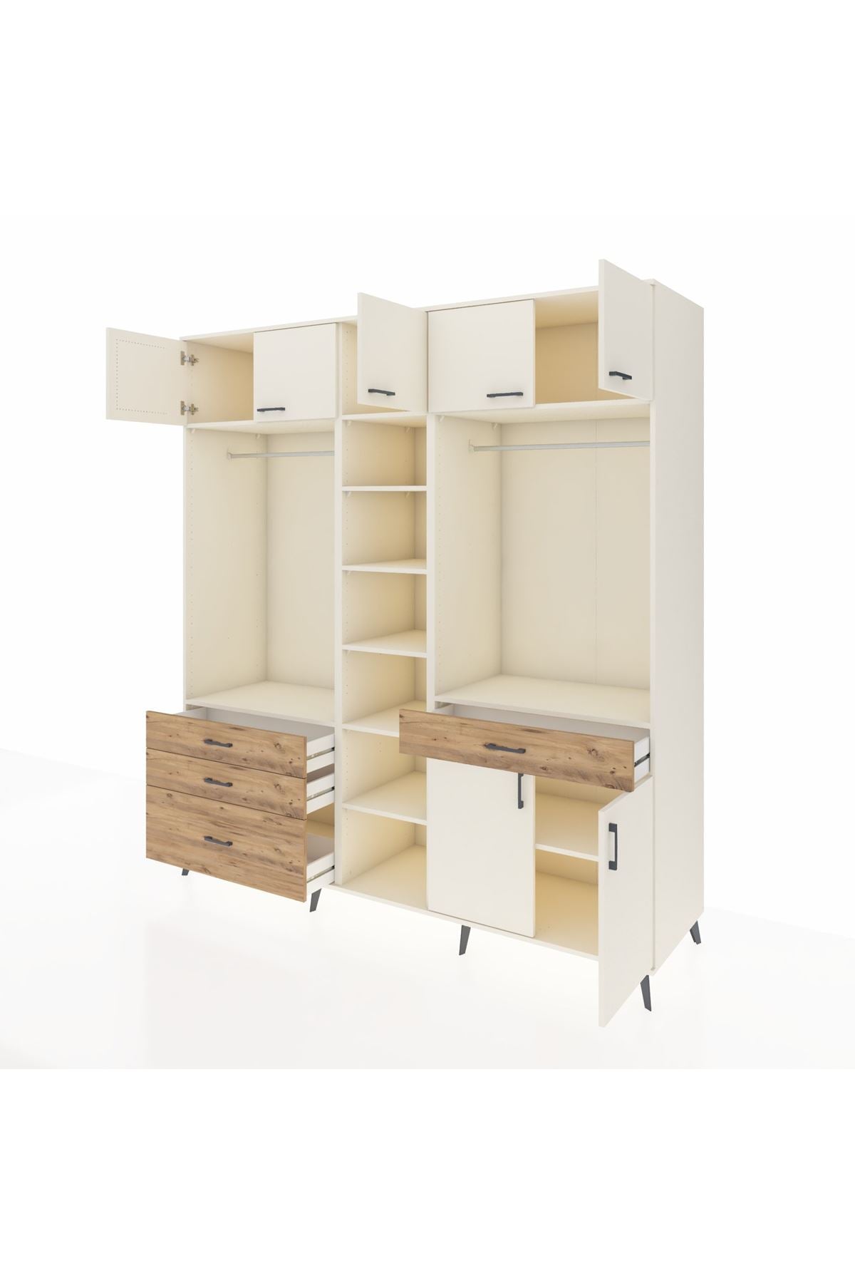 Kronos Dolap 11 Raflı 4 Çekmeceli 2 Askılı 220x59x243 Aytaşı-Aytaşı/Çam