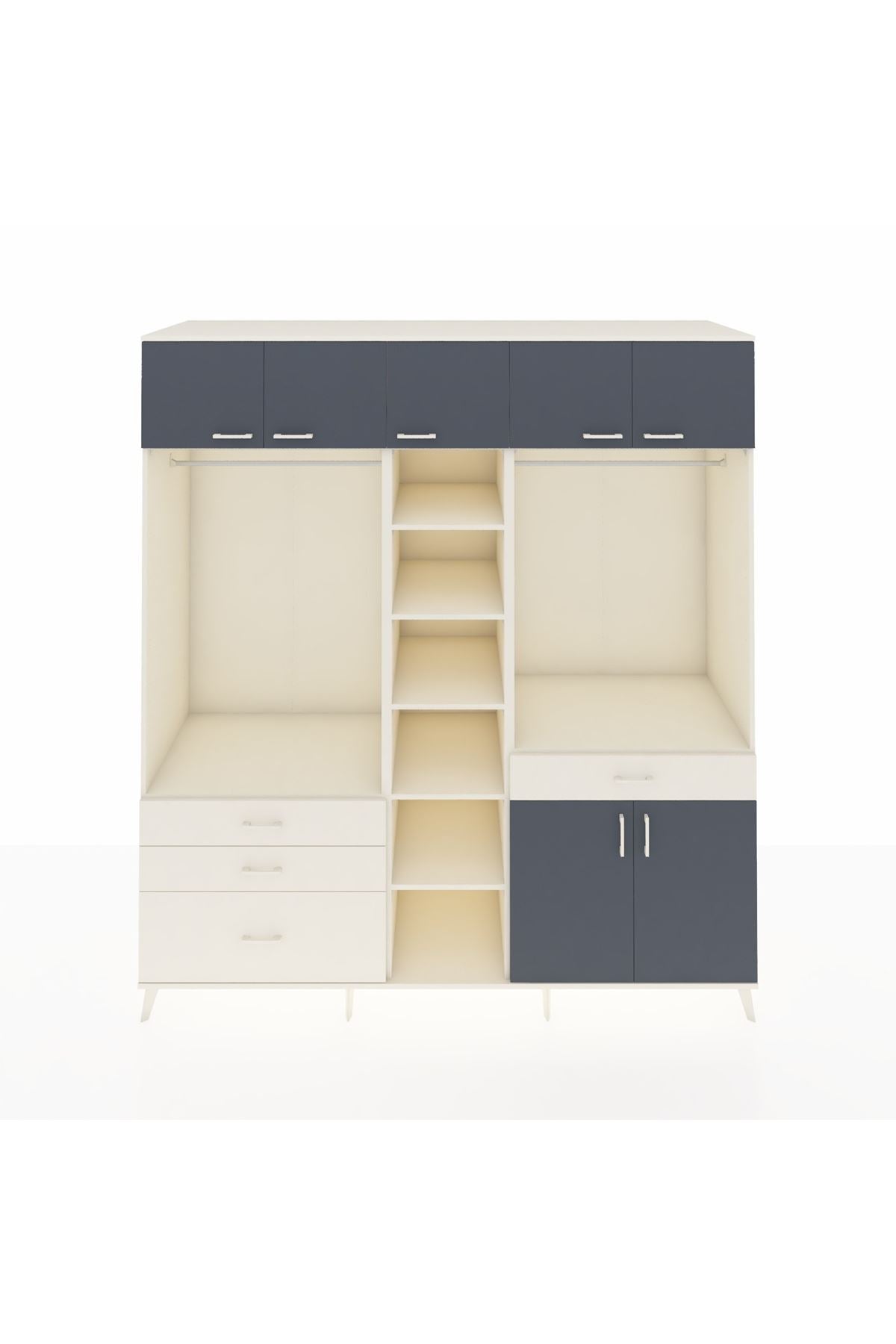 Kronos Dolap 11 Raflı 4 Çekmeceli 2 Askılı 220x59x243 Aytaşı-Antrasit/Aytaşı