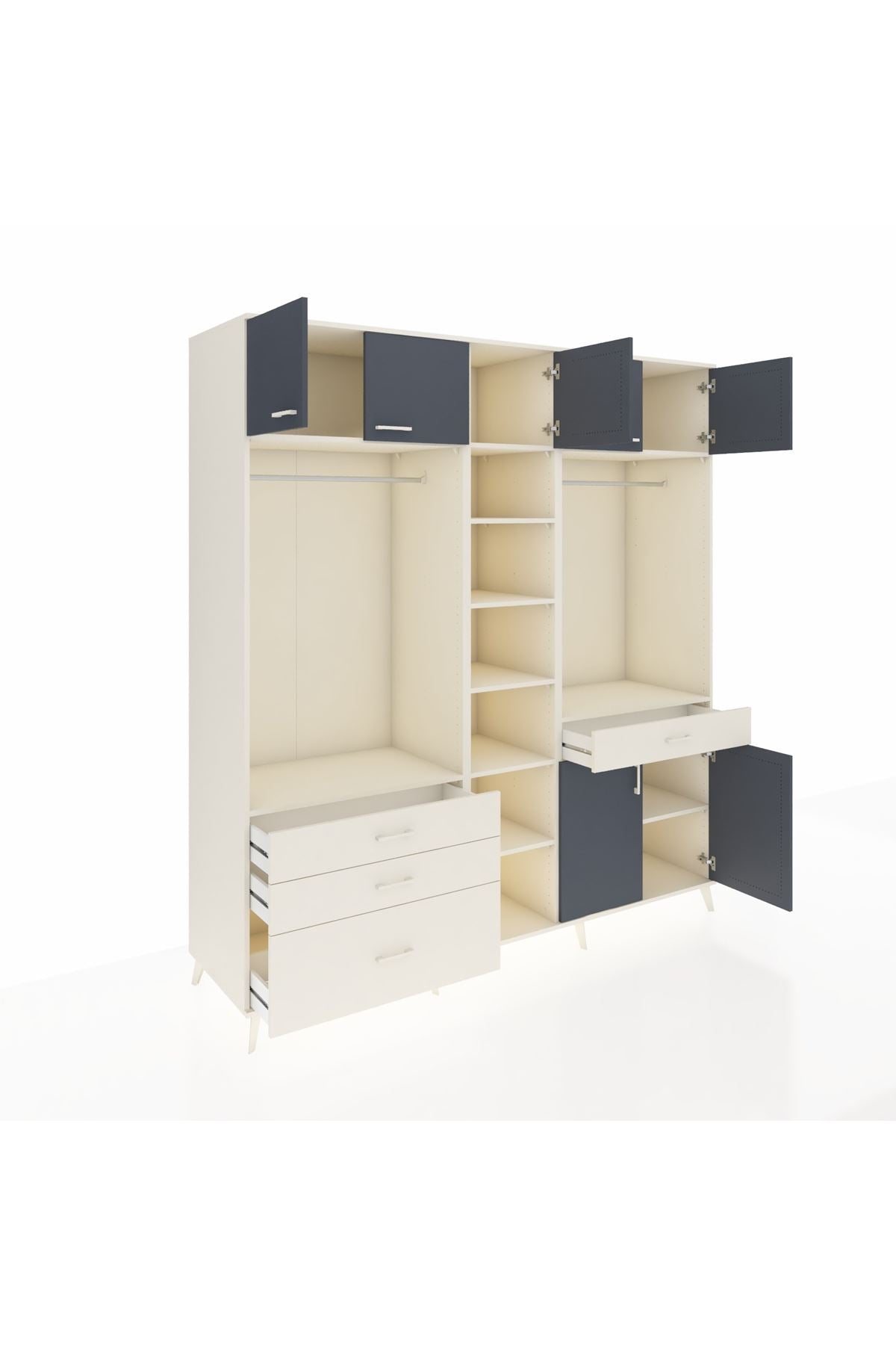 Kronos Dolap 11 Raflı 4 Çekmeceli 2 Askılı 220x59x243 Aytaşı-Antrasit/Aytaşı