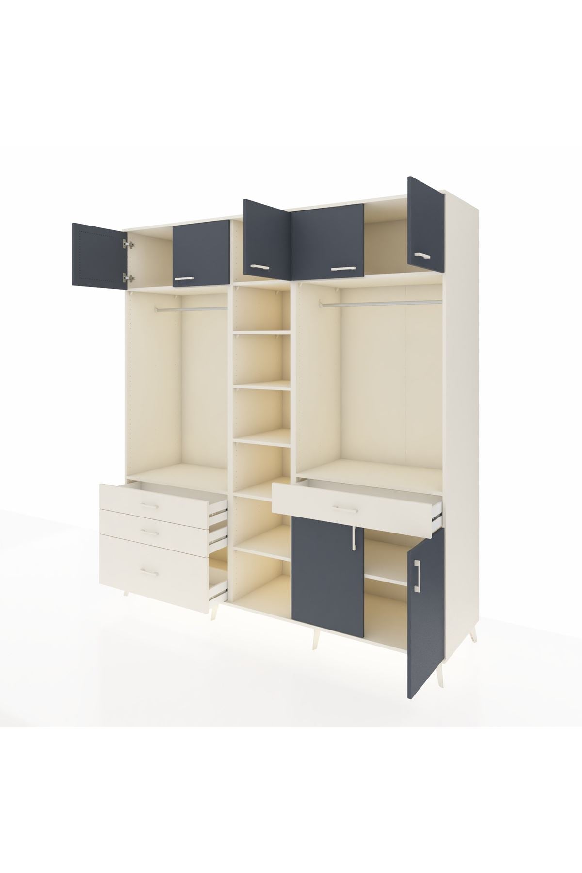 Kronos Dolap 11 Raflı 4 Çekmeceli 2 Askılı 220x59x243 Aytaşı-Antrasit/Aytaşı