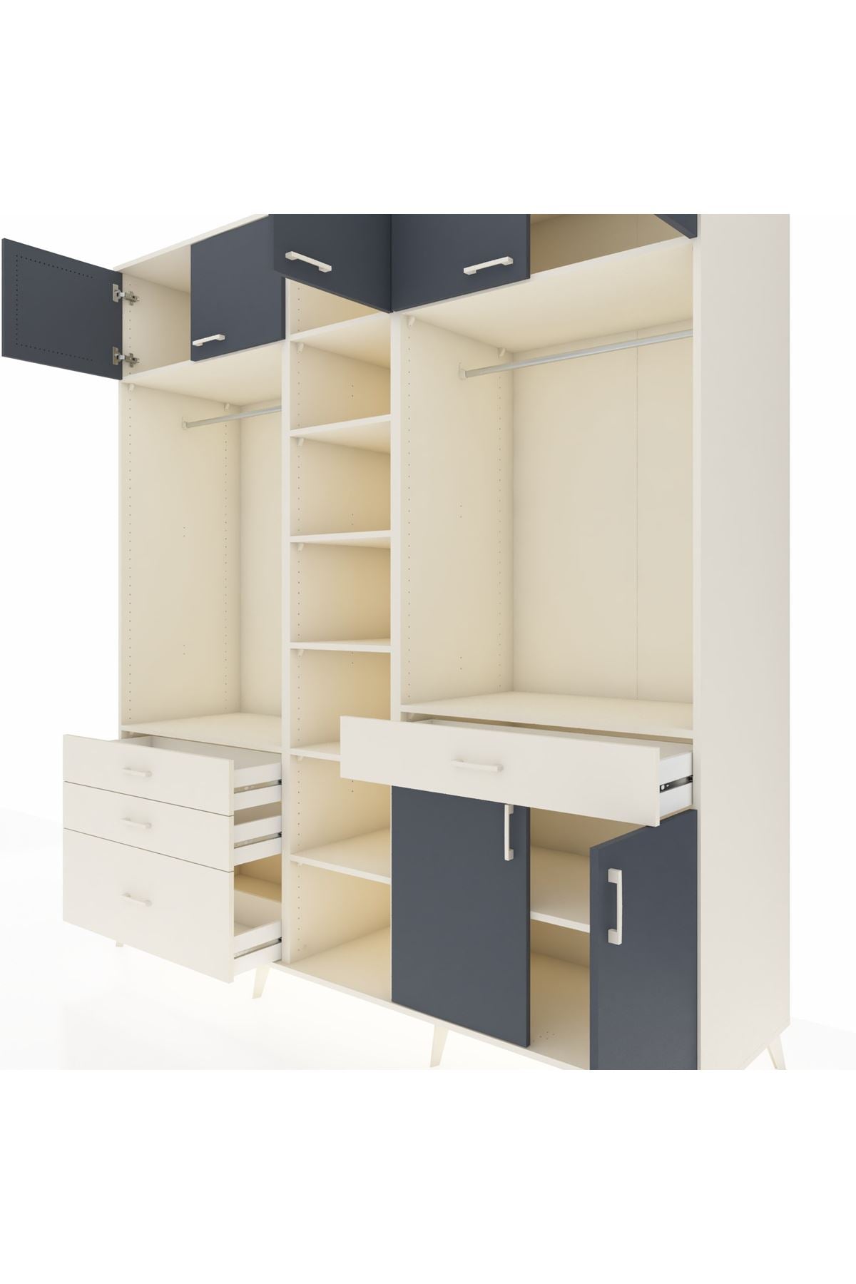 Kronos Dolap 11 Raflı 4 Çekmeceli 2 Askılı 220x59x243 Aytaşı-Antrasit/Aytaşı