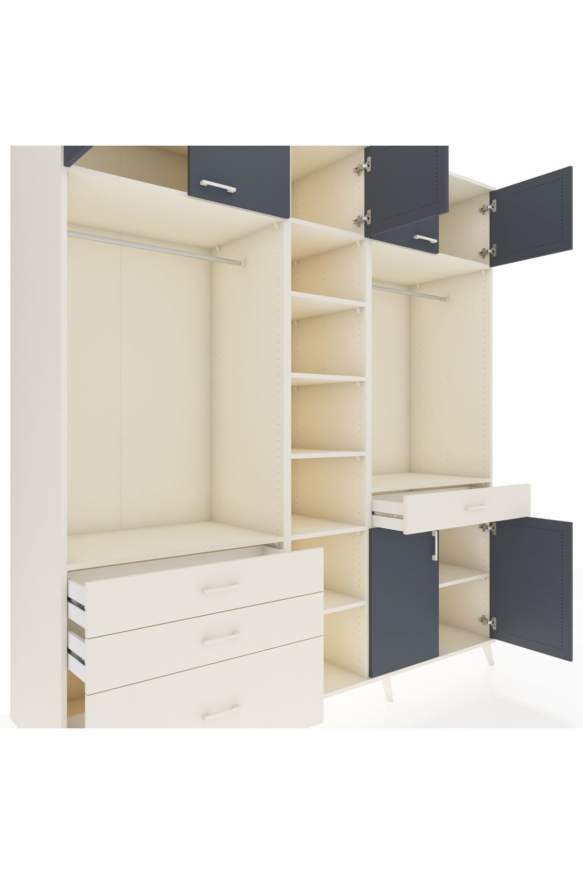 Kronos Dolap 11 Raflı 4 Çekmeceli 2 Askılı 220x59x243 Aytaşı-Antrasit/Aytaşı