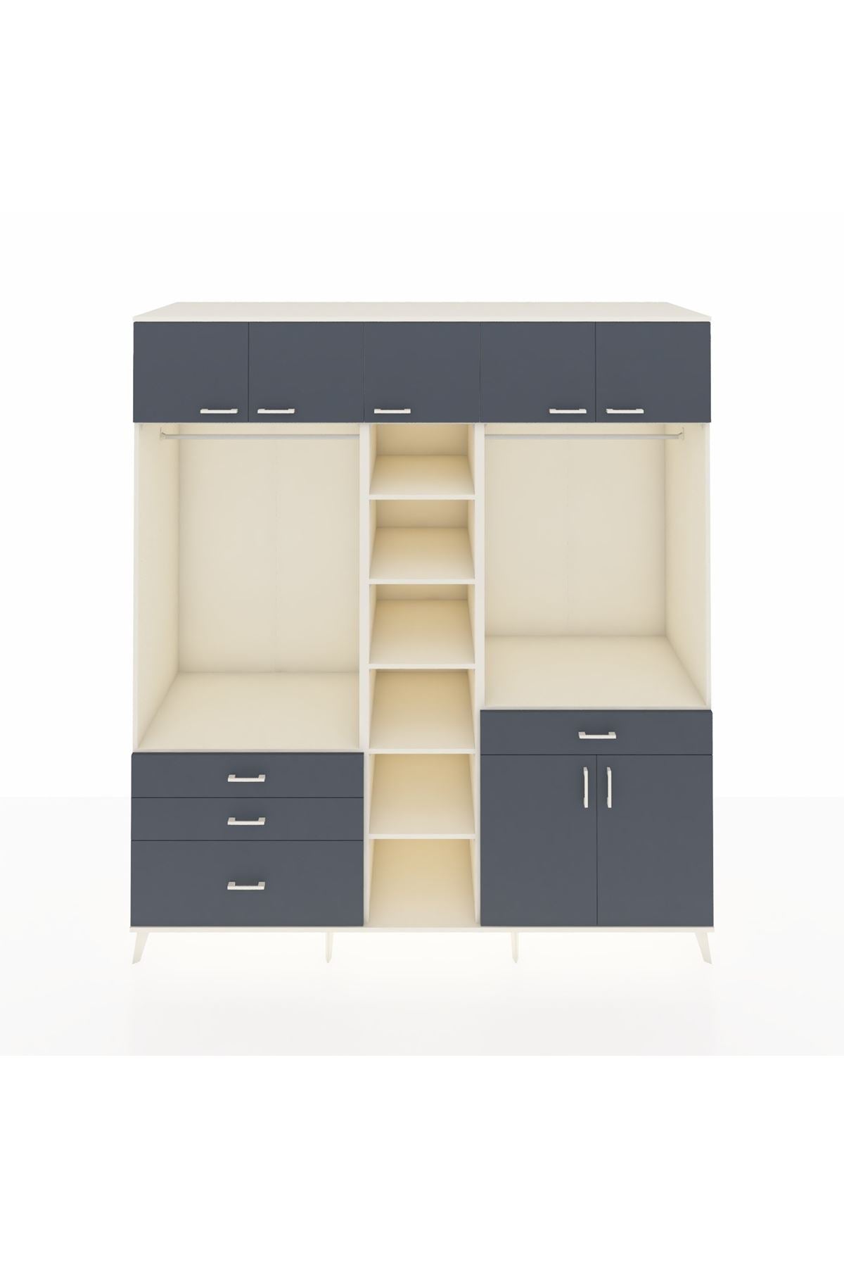 Kronos Dolap 11 Raflı 4 Çekmeceli 2 Askılı 220x59x243 Aytaşı-Antrasit/Antrasit