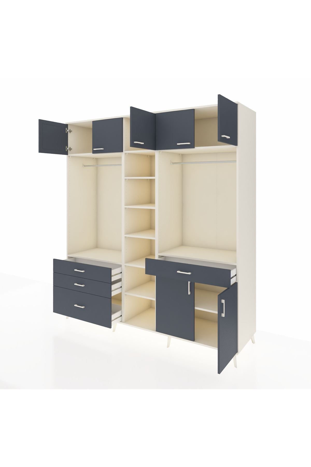 Kronos Dolap 11 Raflı 4 Çekmeceli 2 Askılı 220x59x243 Aytaşı-Antrasit/Antrasit