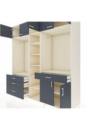 Kronos Dolap 11 Raflı 4 Çekmeceli 2 Askılı 220x59x243 Aytaşı-Antrasit/Antrasit
