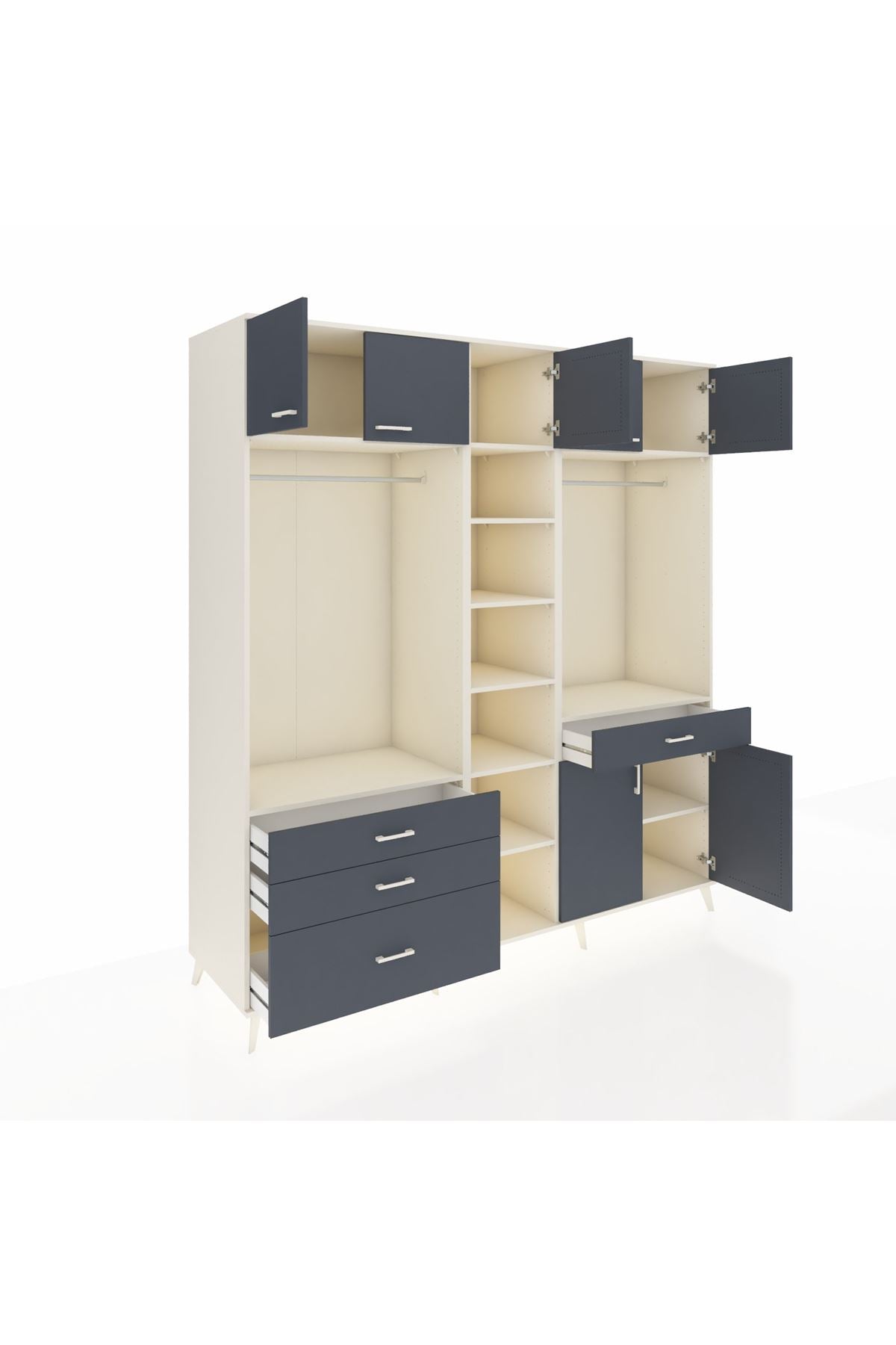 Kronos Dolap 11 Raflı 4 Çekmeceli 2 Askılı 220x59x243 Aytaşı-Antrasit/Antrasit