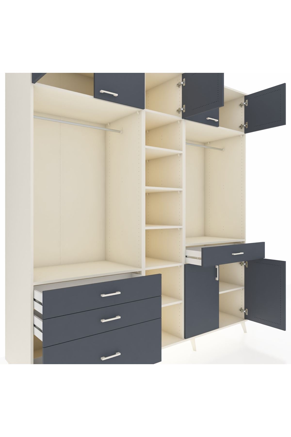 Kronos Dolap 11 Raflı 4 Çekmeceli 2 Askılı 220x59x243 Aytaşı-Antrasit/Antrasit