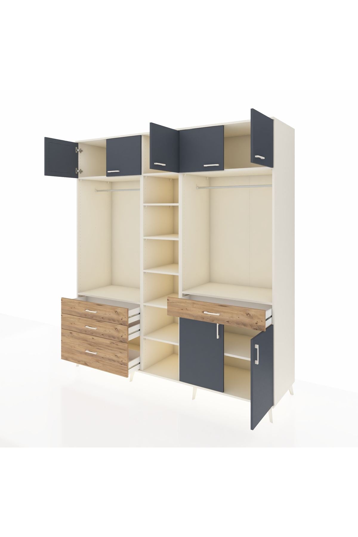 Kronos Dolap 11 Raflı 4 Çekmeceli 2 Askılı 220x59x243 Aytaşı-Antrasit/Çam