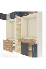 Kronos Dolap 11 Raflı 4 Çekmeceli 2 Askılı 220x59x243 Aytaşı-Antrasit/Çam