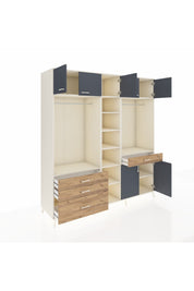 Kronos Dolap 11 Raflı 4 Çekmeceli 2 Askılı 220x59x243 Aytaşı-Antrasit/Çam