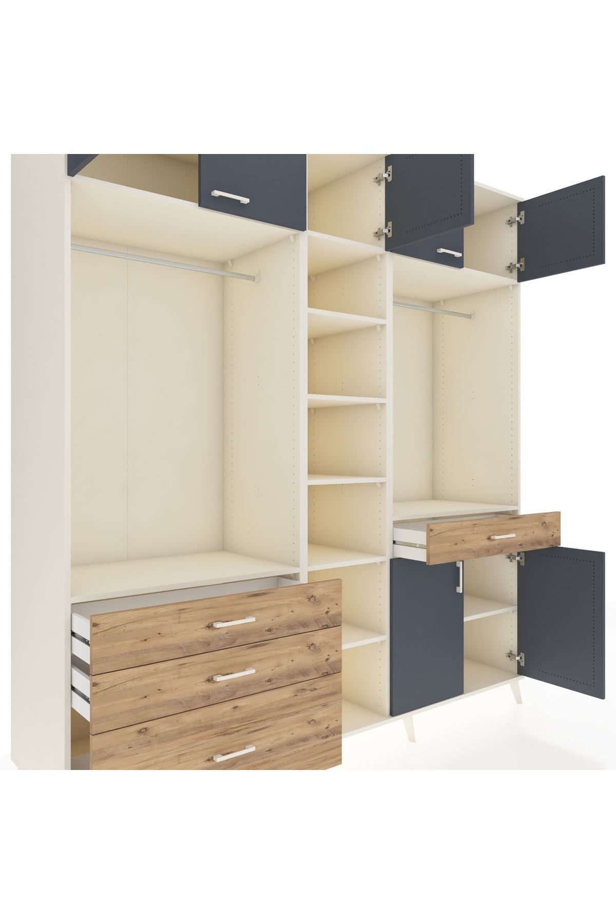 Kronos Dolap 11 Raflı 4 Çekmeceli 2 Askılı 220x59x243 Aytaşı-Antrasit/Çam