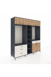 Kronos Dolap 11 Raflı 4 Çekmeceli 2 Askılı 220x59x243 Antrasit-Çam/Aytaşı