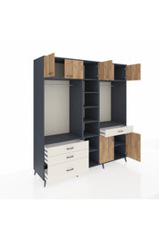 Kronos Dolap 11 Raflı 4 Çekmeceli 2 Askılı 220x59x243 Antrasit-Çam/Aytaşı