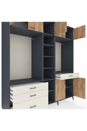 Kronos Dolap 11 Raflı 4 Çekmeceli 2 Askılı 220x59x243 Antrasit-Çam/Aytaşı