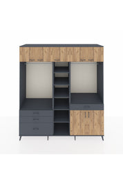 Kronos Dolap 11 Raflı 4 Çekmeceli 2 Askılı 220x59x243 Antrasit-Çam/Antrasit