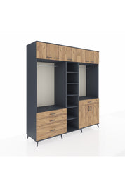 Kronos Dolap 11 Raflı 4 Çekmeceli 2 Askılı 220x59x243 Antrasit-Çam/Çam