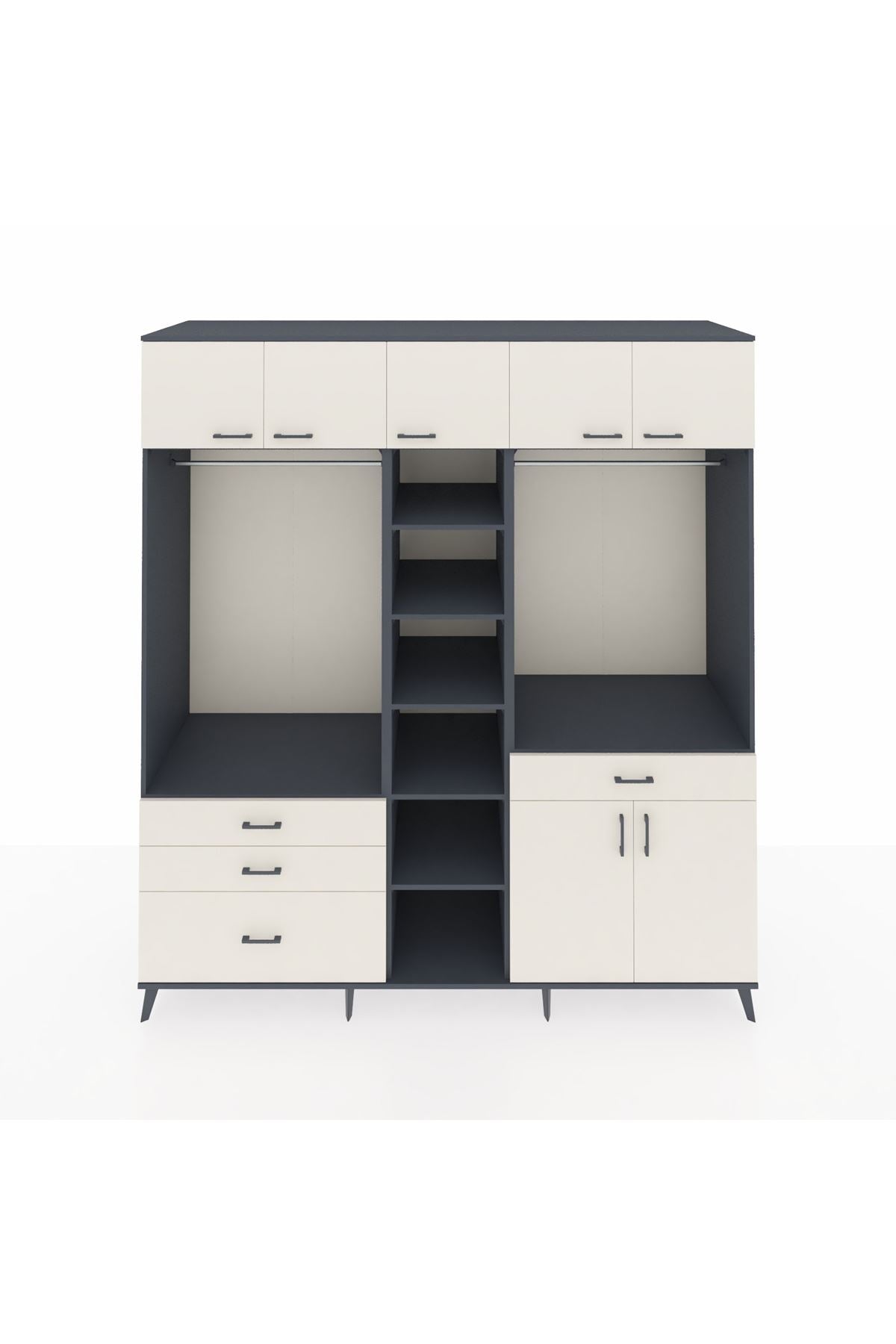 Kronos Dolap 11 Raflı 4 Çekmeceli 2 Askılı 220x59x243 Antrasit-Aytaşı/Aytaşı