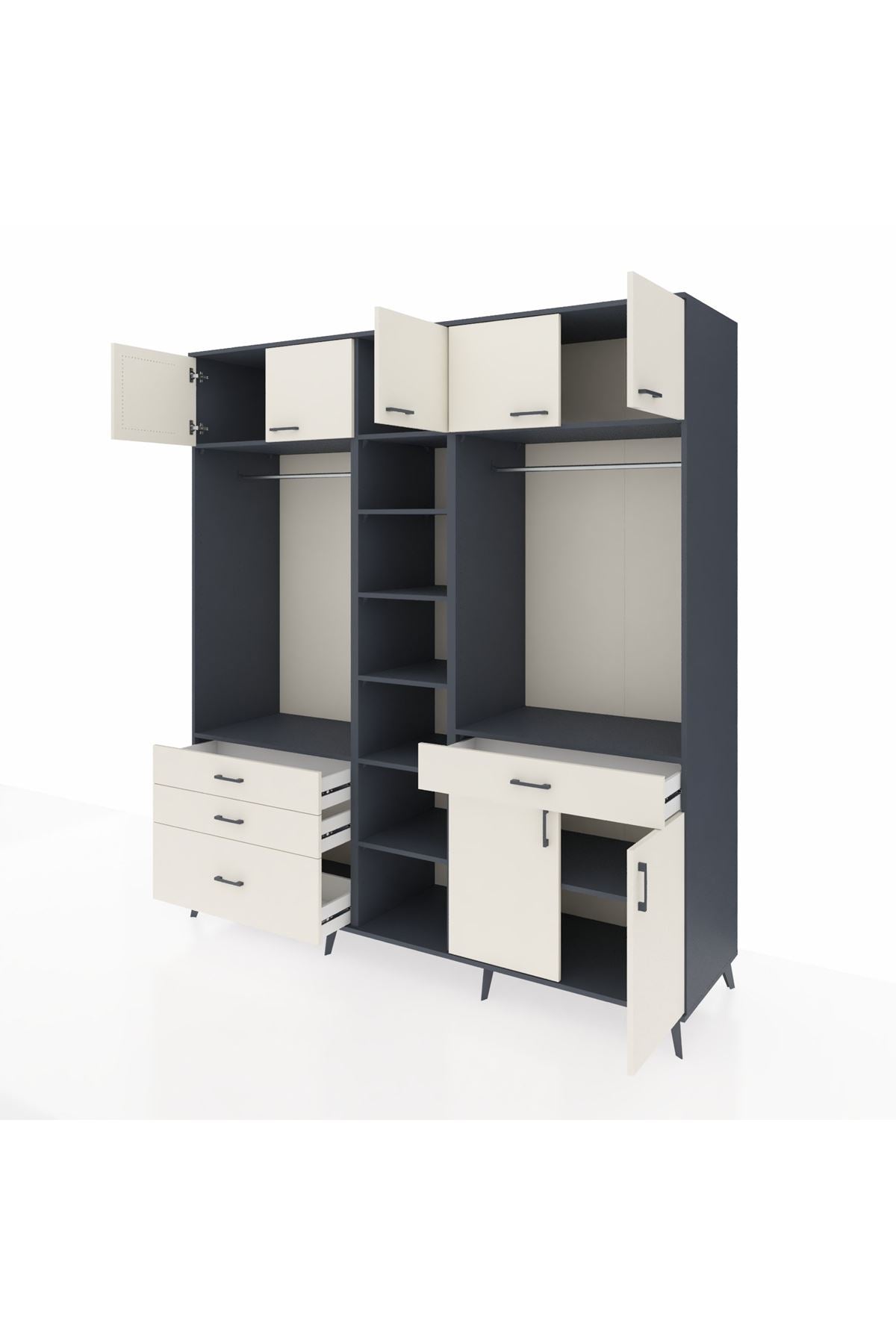 Kronos Dolap 11 Raflı 4 Çekmeceli 2 Askılı 220x59x243 Antrasit-Aytaşı/Aytaşı