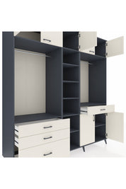 Kronos Dolap 11 Raflı 4 Çekmeceli 2 Askılı 220x59x243 Antrasit-Aytaşı/Aytaşı