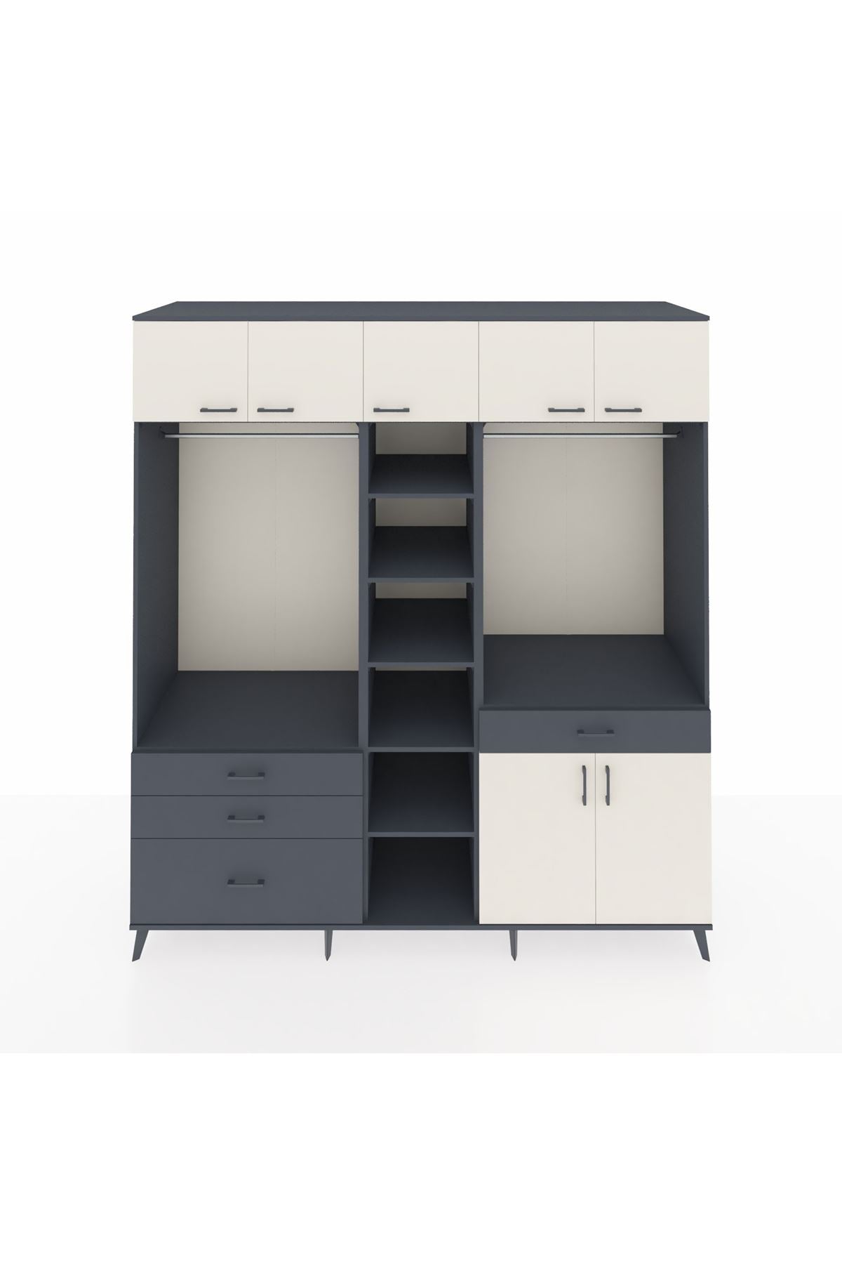 Kronos Dolap 11 Raflı 4 Çekmeceli 2 Askılı 220x59x243 Antrasit-Aytaşı/Antrasit