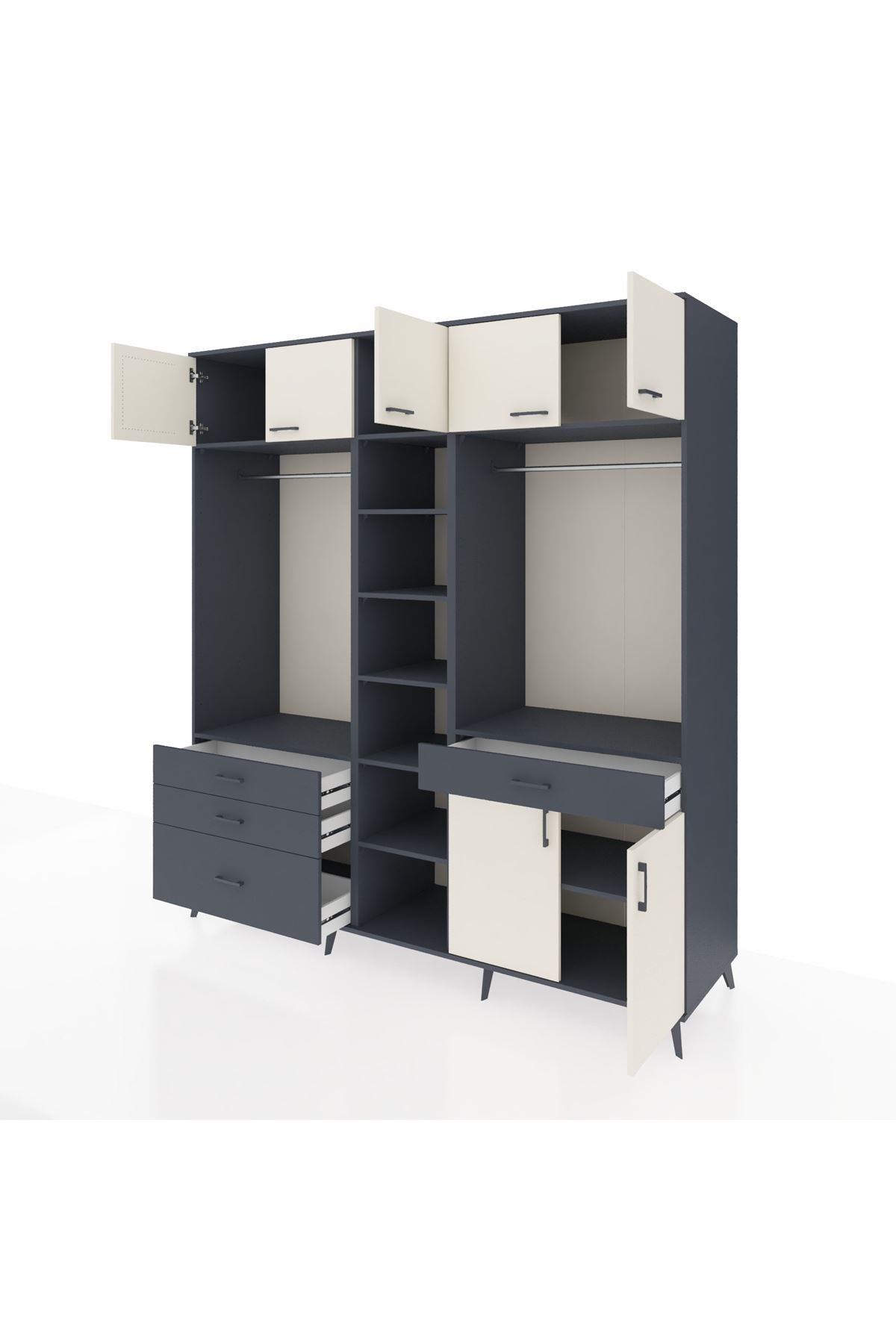 Kronos Dolap 11 Raflı 4 Çekmeceli 2 Askılı 220x59x243 Antrasit-Aytaşı/Antrasit