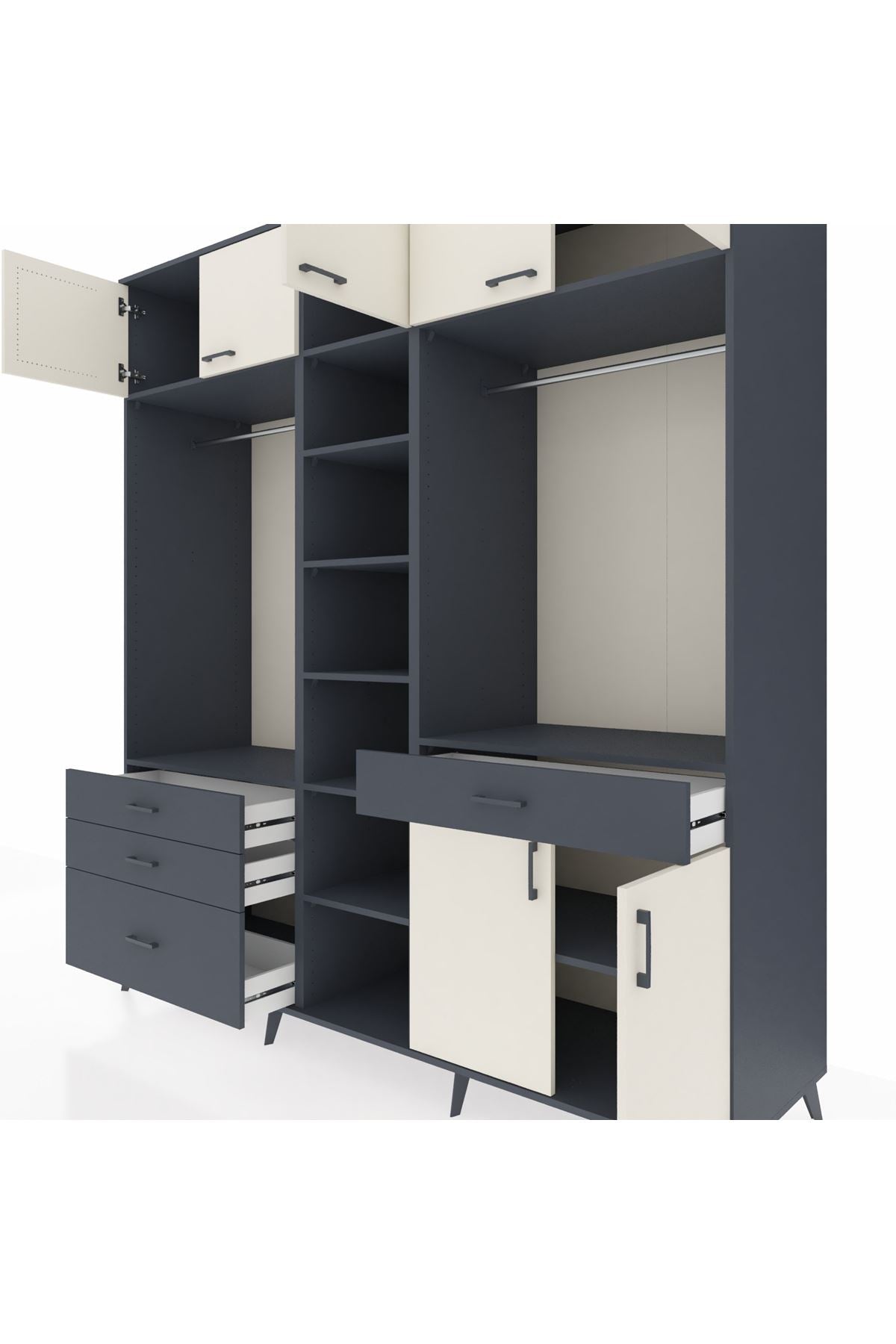 Kronos Dolap 11 Raflı 4 Çekmeceli 2 Askılı 220x59x243 Antrasit-Aytaşı/Antrasit