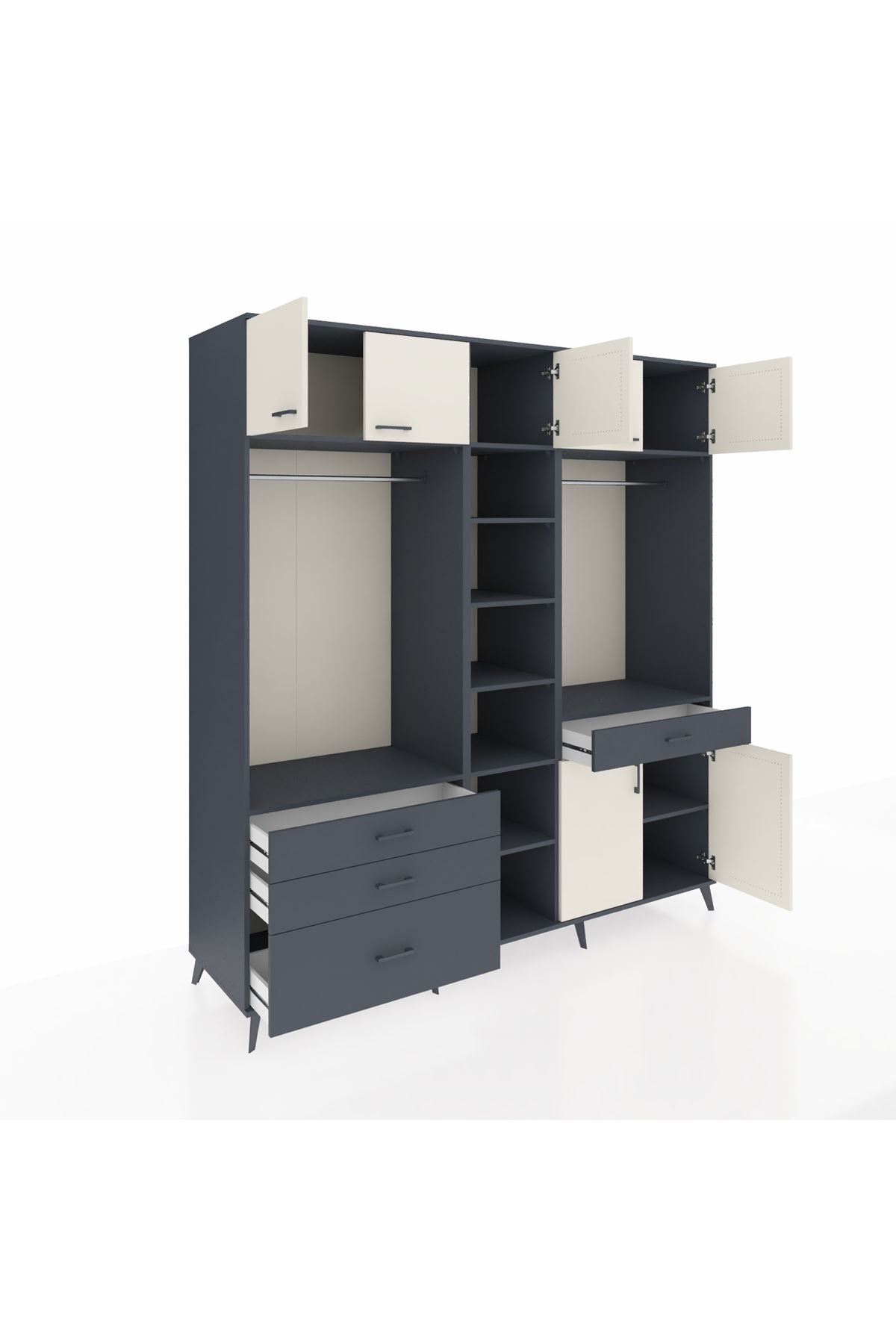 Kronos Dolap 11 Raflı 4 Çekmeceli 2 Askılı 220x59x243 Antrasit-Aytaşı/Antrasit