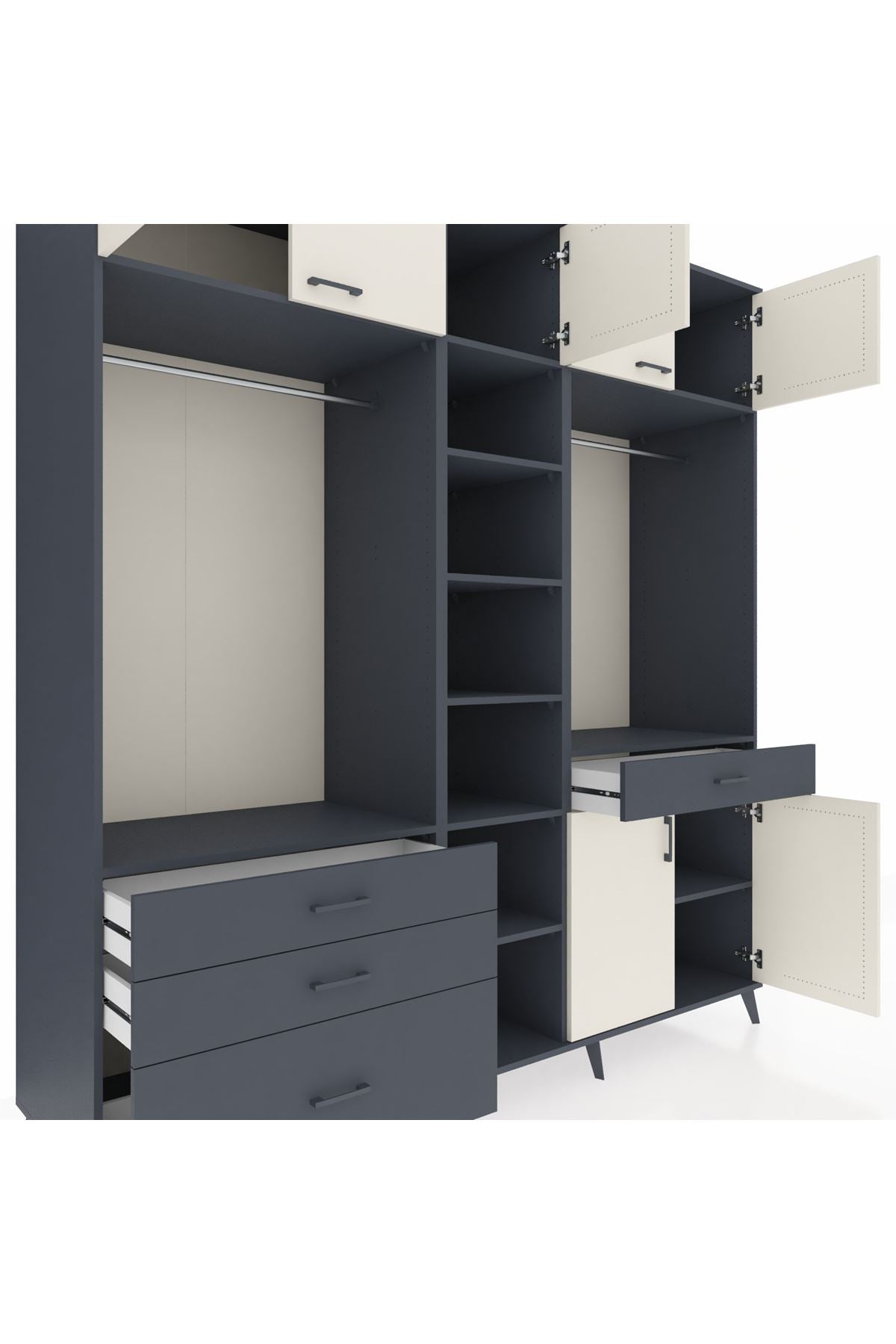 Kronos Dolap 11 Raflı 4 Çekmeceli 2 Askılı 220x59x243 Antrasit-Aytaşı/Antrasit