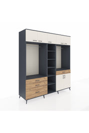 Kronos Dolap 11 Raflı 4 Çekmeceli 2 Askılı 220x59x243 Antrasit-Aytaşı/Çam