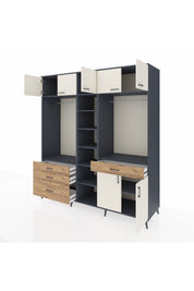 Kronos Dolap 11 Raflı 4 Çekmeceli 2 Askılı 220x59x243 Antrasit-Aytaşı/Çam