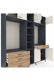 Kronos Dolap 11 Raflı 4 Çekmeceli 2 Askılı 220x59x243 Antrasit-Aytaşı/Çam