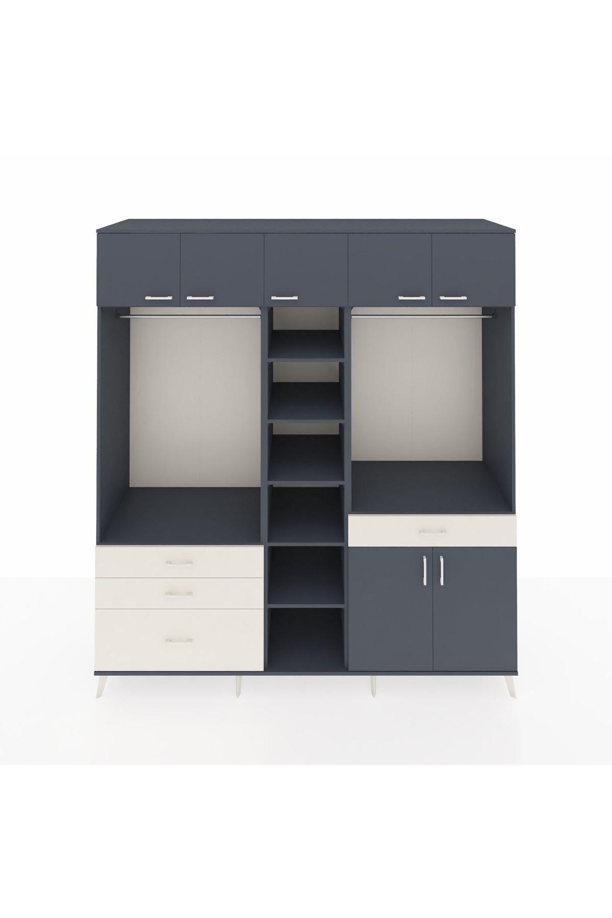 Kronos Dolap 11 Raflı 4 Çekmeceli 2 Askılı 220x59x243 Antrasit-Antrasit/Aytaşı