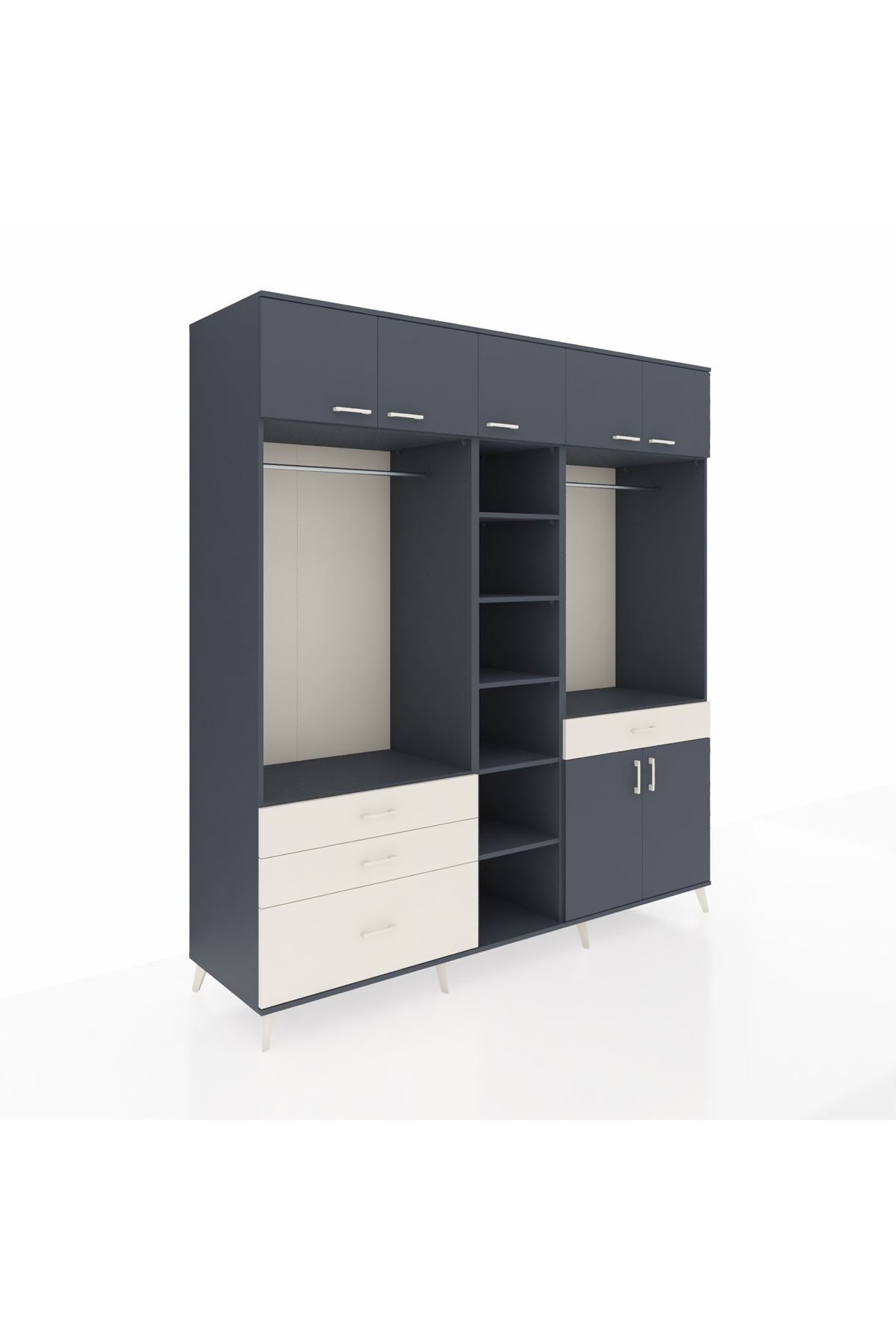 Kronos Dolap 11 Raflı 4 Çekmeceli 2 Askılı 220x59x243 Antrasit-Antrasit/Aytaşı