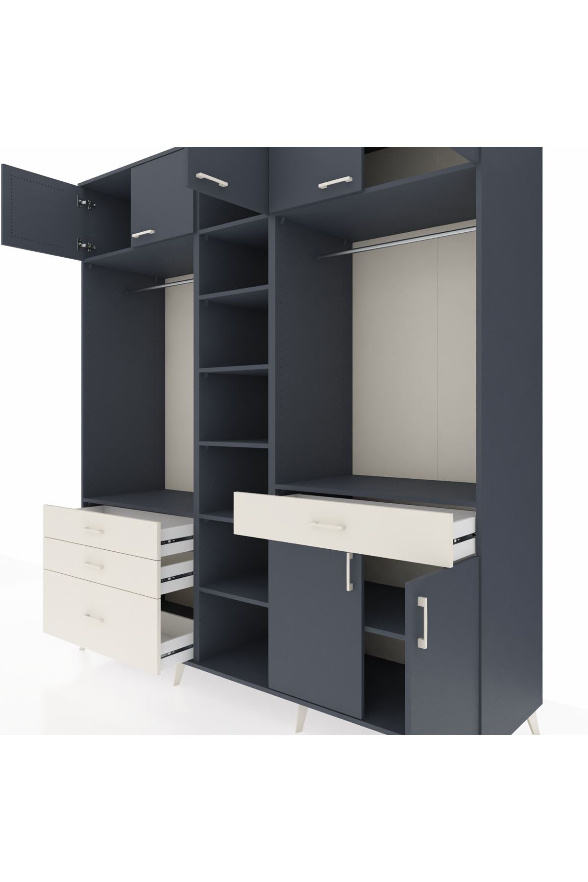 Kronos Dolap 11 Raflı 4 Çekmeceli 2 Askılı 220x59x243 Antrasit-Antrasit/Aytaşı