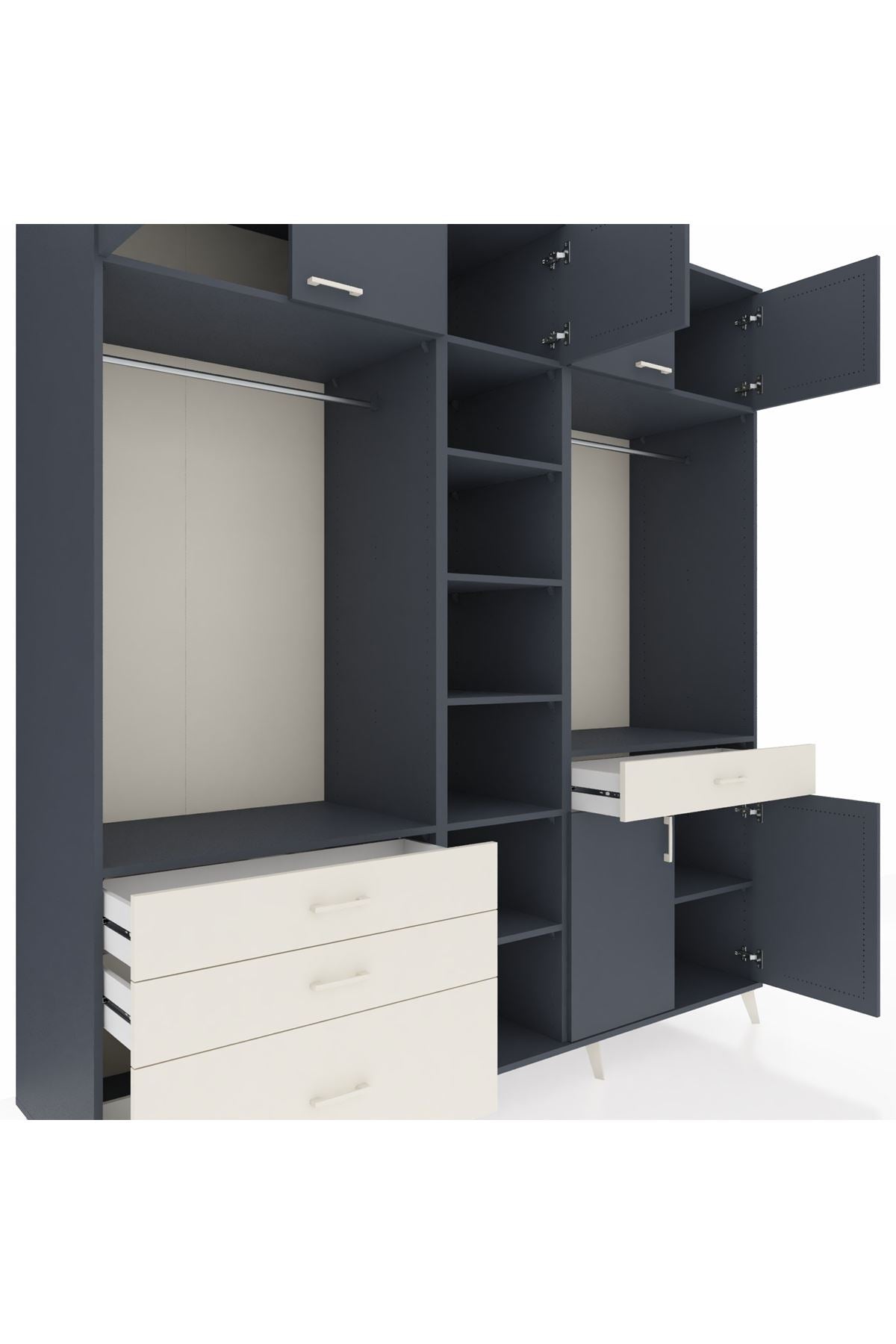 Kronos Dolap 11 Raflı 4 Çekmeceli 2 Askılı 220x59x243 Antrasit-Antrasit/Aytaşı