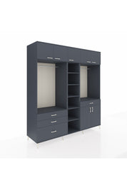 Kronos Dolap 11 Raflı 4 Çekmeceli 2 Askılı 220x59x243 Antrasit-Antrasit/Antrasit
