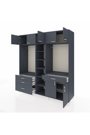 Kronos Dolap 11 Raflı 4 Çekmeceli 2 Askılı 220x59x243 Antrasit-Antrasit/Antrasit