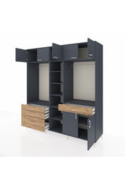 Kronos Dolap 11 Raflı 4 Çekmeceli 2 Askılı 220x59x243 Antrasit-Antrasit/Çam