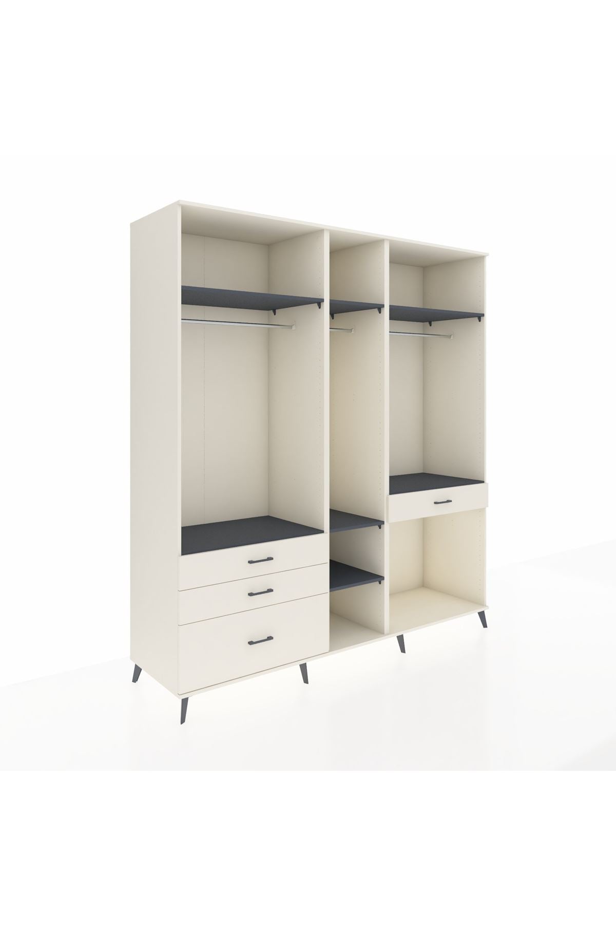 Kronos Dolap 7 Raflı 4 Çekmeceli 3 Askılı 220x59x243 Aytaşı-Antrasit/Aytaşı