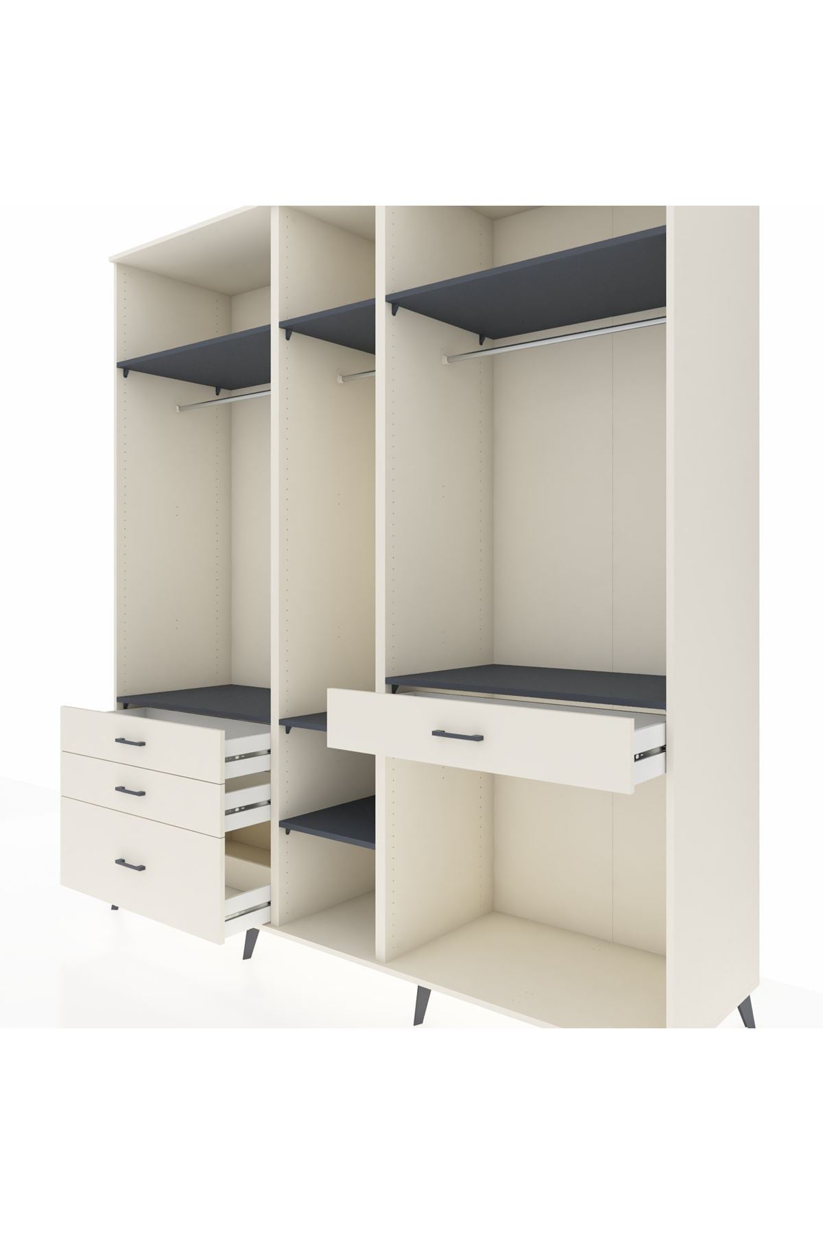 Kronos Dolap 7 Raflı 4 Çekmeceli 3 Askılı 220x59x243 Aytaşı-Antrasit/Aytaşı