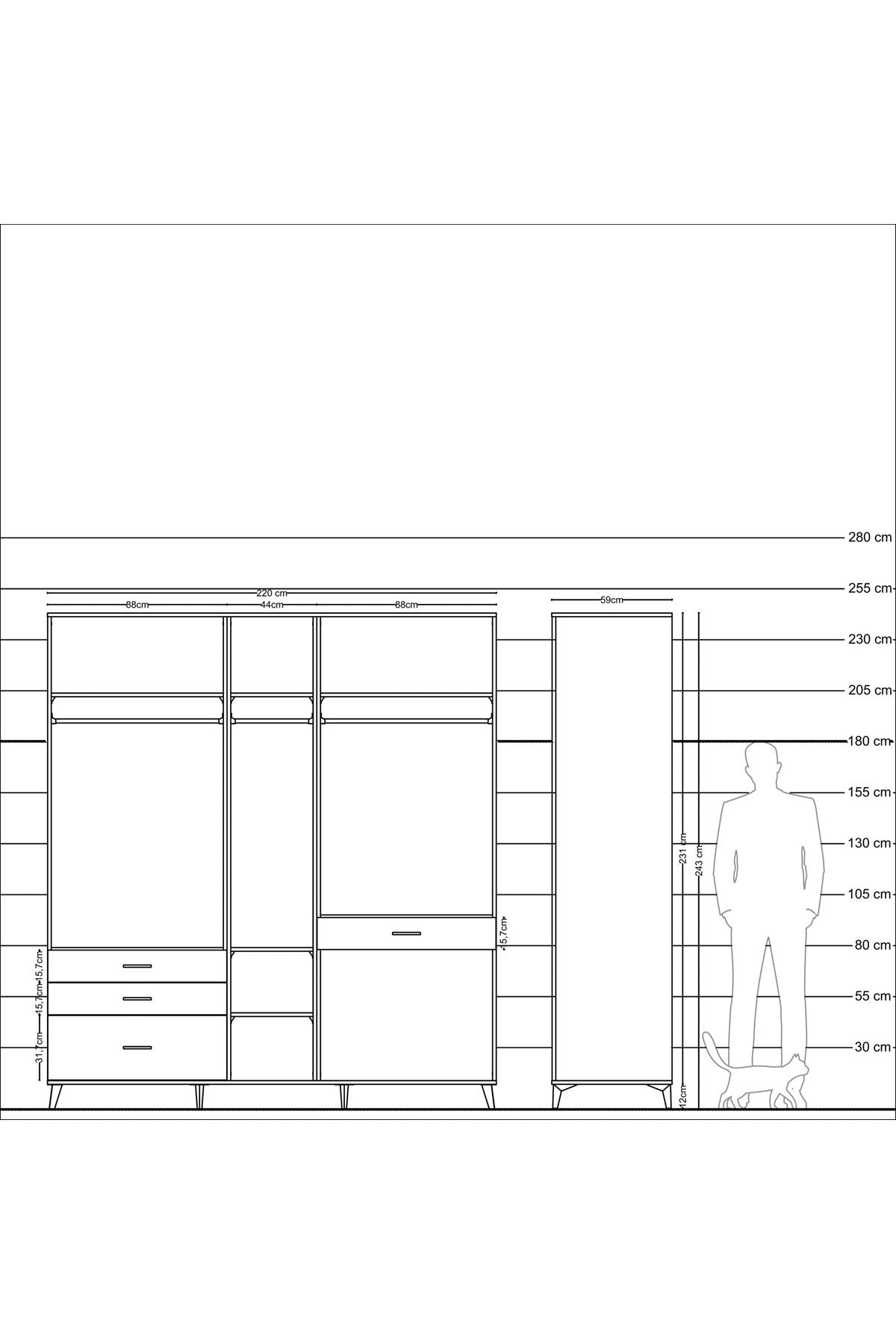 Kronos Dolap 7 Raflı 4 Çekmeceli 3 Askılı 220x59x243 - S784M057V12C