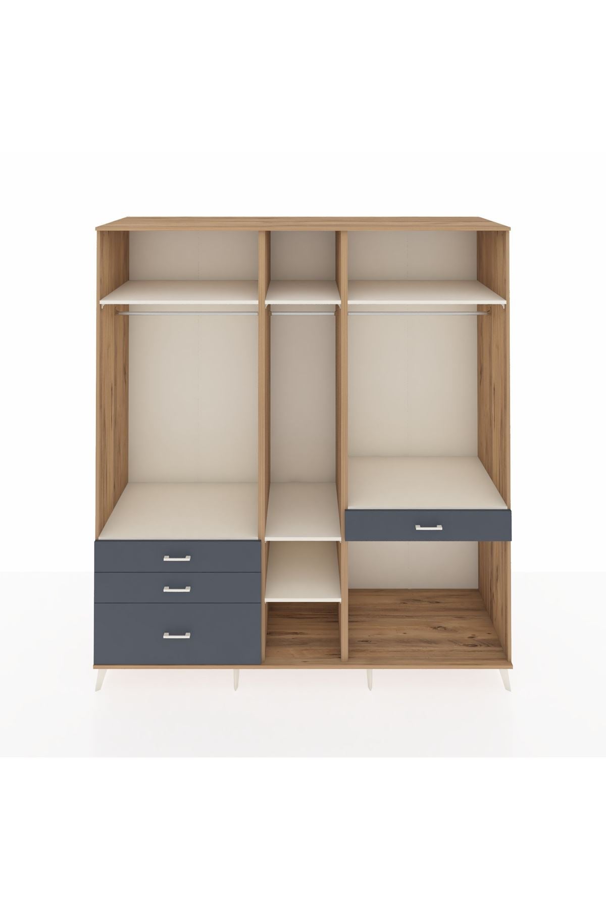 Kronos Dolap 7 Raflı 4 Çekmeceli 3 Askılı 220x59x243 Çam-Aytaşı/Antrasit