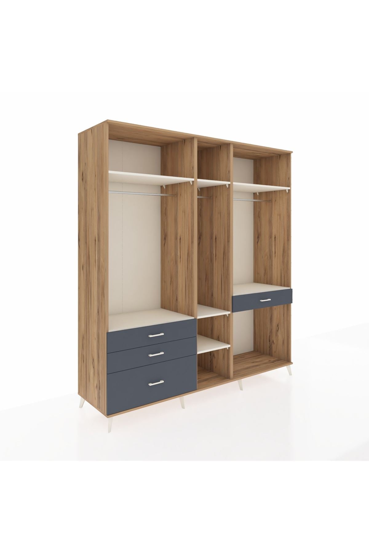 Kronos Dolap 7 Raflı 4 Çekmeceli 3 Askılı 220x59x243 Çam-Aytaşı/Antrasit