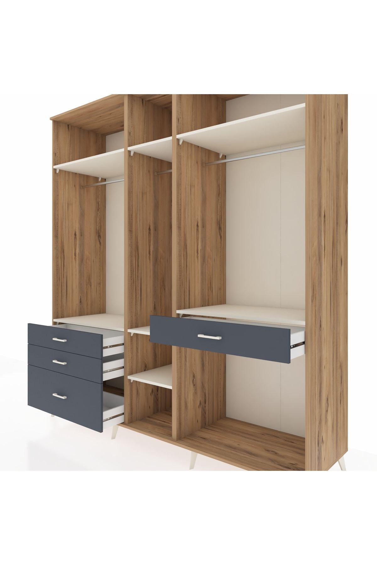 Kronos Dolap 7 Raflı 4 Çekmeceli 3 Askılı 220x59x243 Çam-Aytaşı/Antrasit