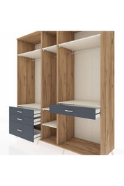 Kronos Dolap 7 Raflı 4 Çekmeceli 3 Askılı 220x59x243 Çam-Aytaşı/Antrasit