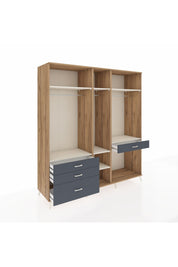 Kronos Dolap 7 Raflı 4 Çekmeceli 3 Askılı 220x59x243 Çam-Aytaşı/Antrasit