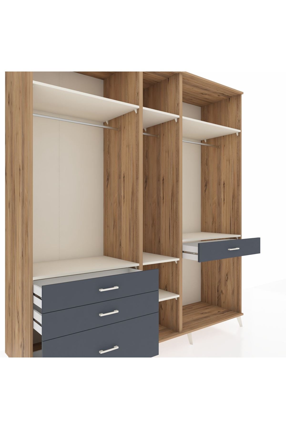 Kronos Dolap 7 Raflı 4 Çekmeceli 3 Askılı 220x59x243 Çam-Aytaşı/Antrasit