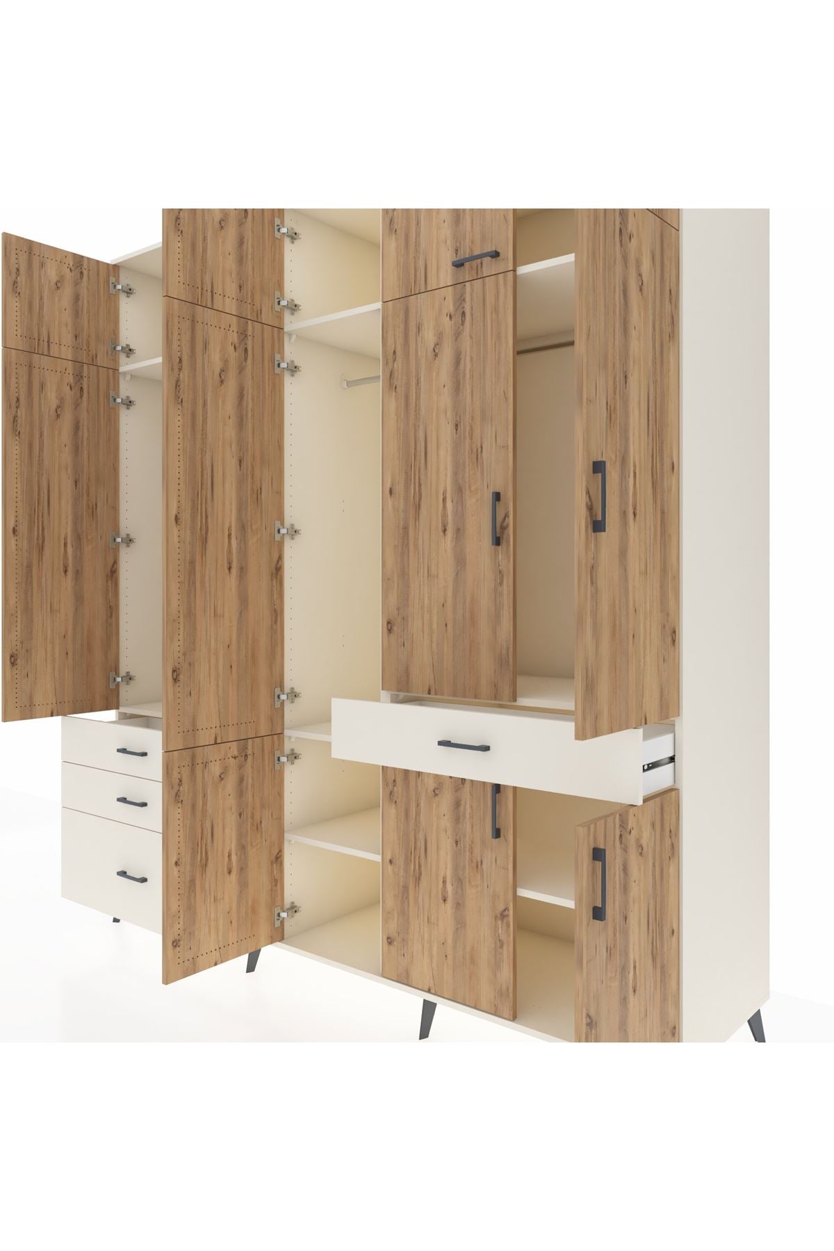Kronos Dolap 8 Raflı 4 Çekmeceli 3 Askılı 220x59x243 Aytaşı-Çam/Aytaşı